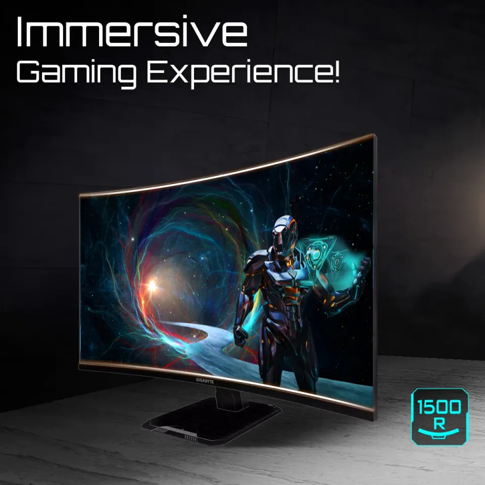GIGABYTE LCD - 32" Gaming monitor GS32QCA, Prohnutý VA 1500R, 2560x1440 QHD, 180Hz, 3500:1, 250cd/m2, 1ms, 2xHDMI, 1xDP