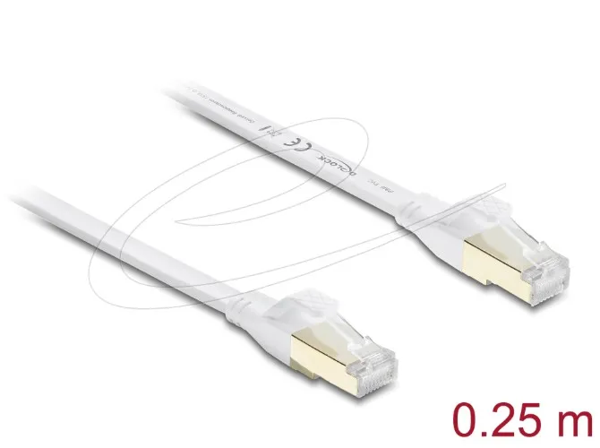 Delock Plochý spojovací kabel RJ45 Cat.8.1 U/FTP, až 40 Gbps, 0,25 m, bílý