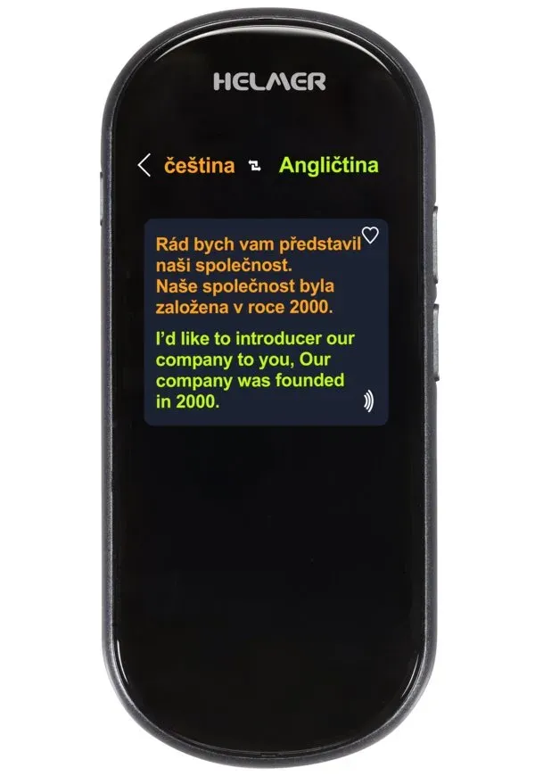 HELMER OTR 212 inteligentní hlasový překladač z/do češtiny, angličtiny, ukrajinštiny a více než 100 dalších jazyků/ 4G