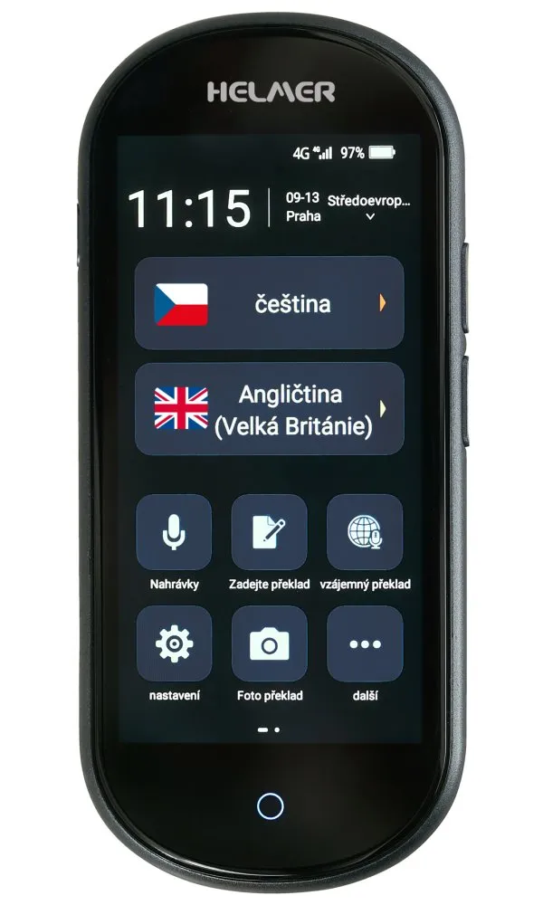 HELMER OTR 212 inteligentní hlasový překladač z/do češtiny, angličtiny, ukrajinštiny a více než 100 dalších jazyků/ 4G