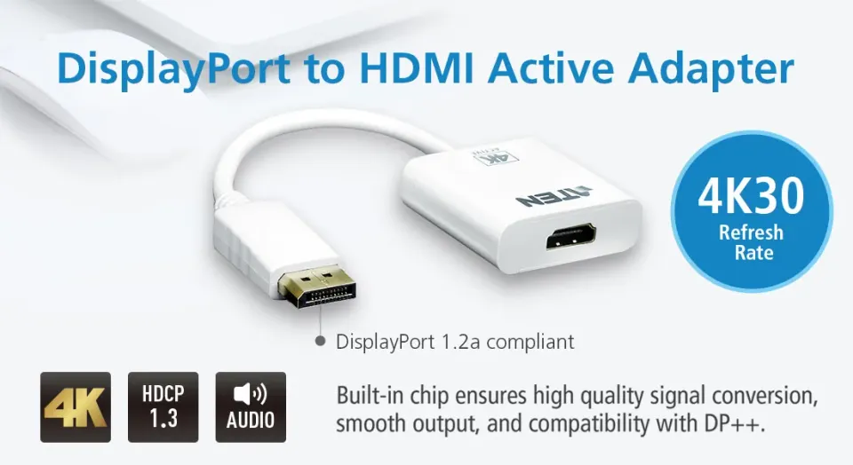ATEN DisplayPort to 4K HDMI Active Adapter