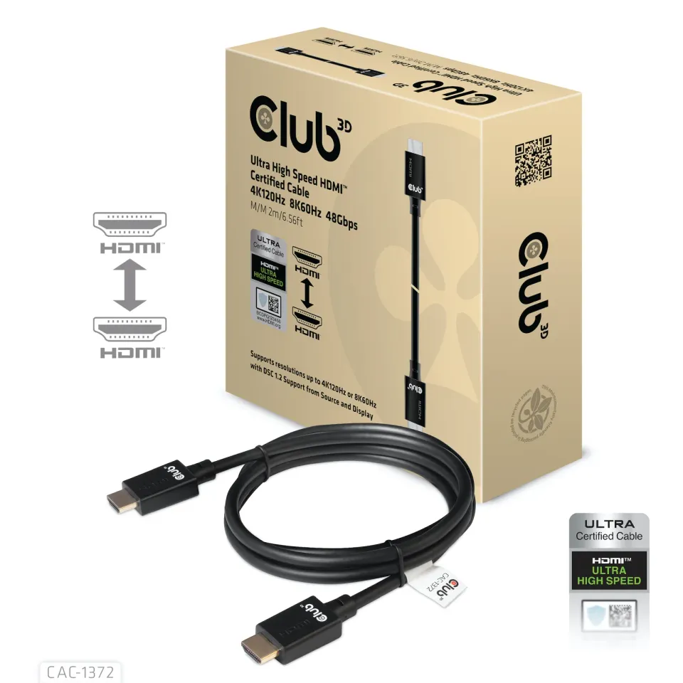 Club3D Kabel Ultra Rychlý HDMI™ Certifikovaný HDMI™ 4K120Hz, 8K60Hz, 2m, 28 AWG
