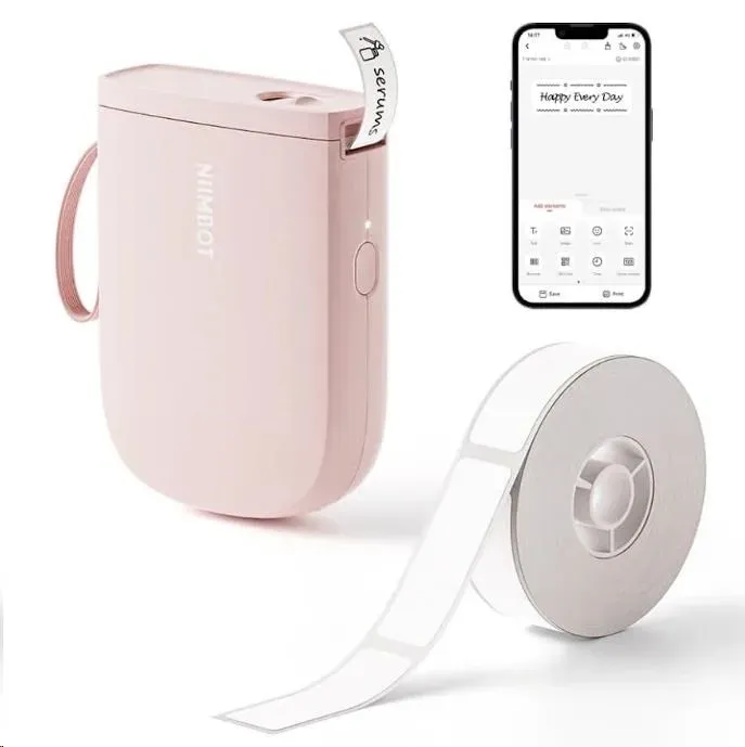 NIIMBOT D11-H – kapesní tiskárna štítků 12–15 mm, 300 dpi, Bluetooth, růžová + role 160 štítků