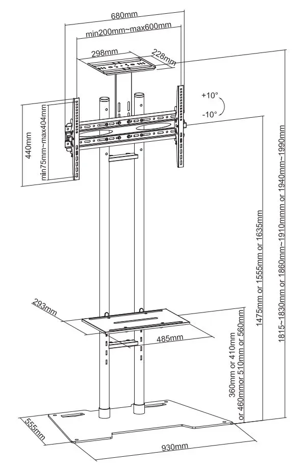 Neomounts PLASMA-M1700ES / Mobile Flat Screen Floor Stand (height: 147-163 cm) box 1/2 / Black