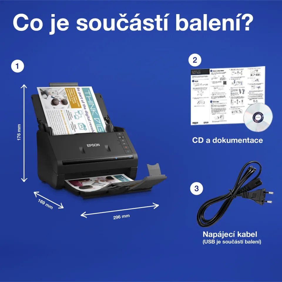 EPSON skener WorkForce ES-500WII - A4/600x600dpi/USB3/Wi-Fi/DADF