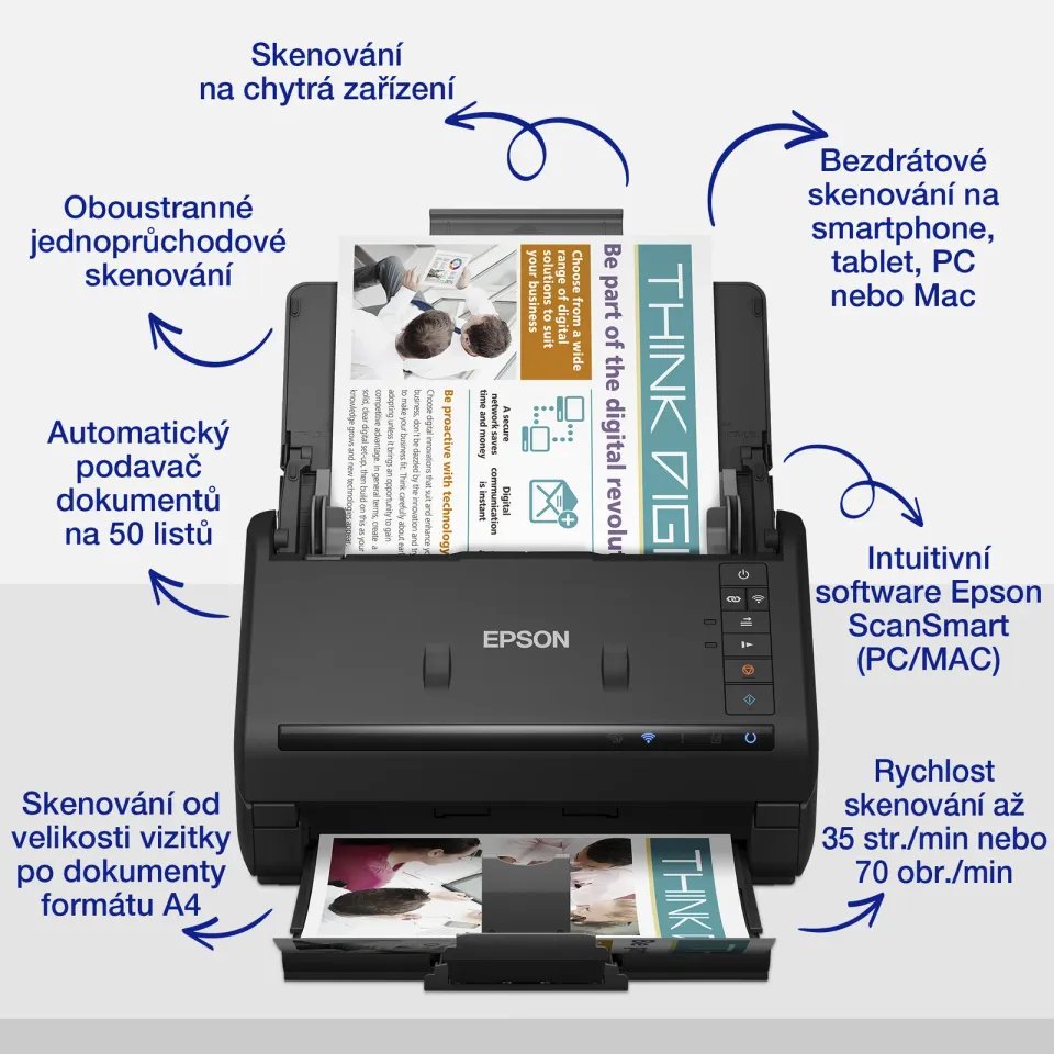EPSON skener WorkForce ES-500WII - A4/600x600dpi/USB3/Wi-Fi/DADF