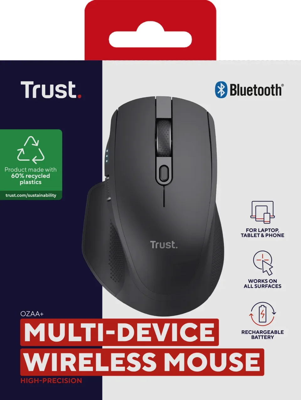 Trust Ozaa+/Kancelářská/Optická/Pro praváky/3 200 DPI/USB+BT/Černá