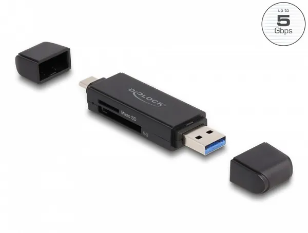 Delock SuperSpeed USB 5 Gbps čtečka karet USB Type-C / Typu-A pro paměťové karty