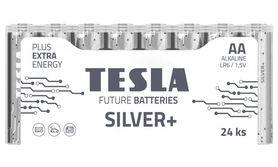 TESLA SILVER+ alkalická baterie AA (LR06, tužková, fólie) 24 ks