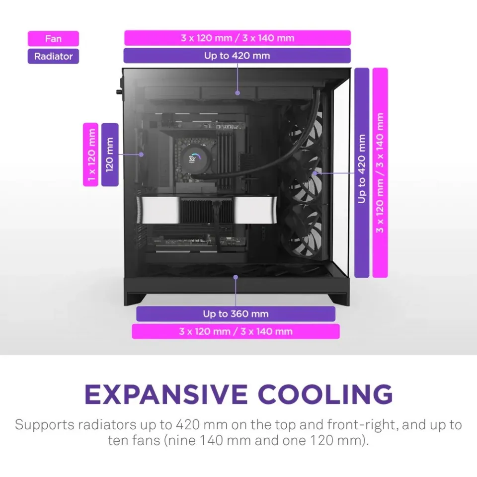NZXT skříň H9 Flow dvoukomorová ATX / 3x140mm fan / 1x120mm / perforovaný top / proskl. bočnice, front / černá