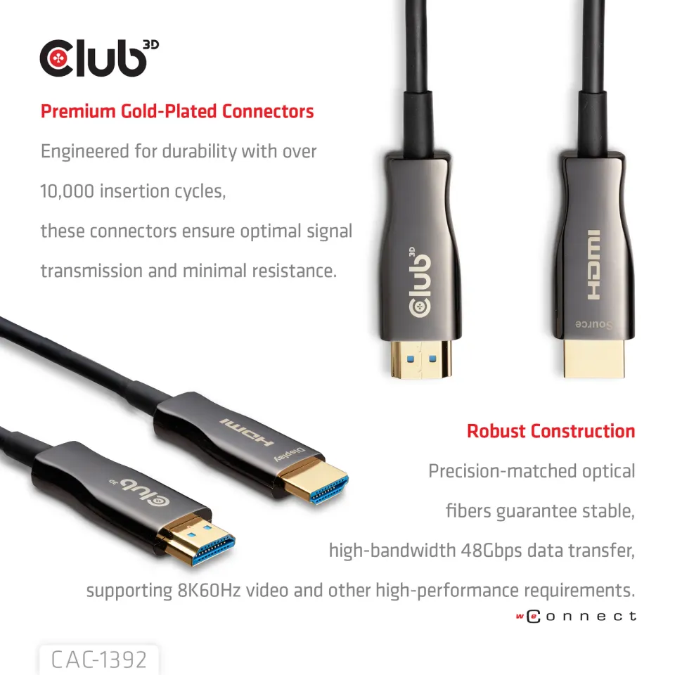 Club3D Kabel aktivní hybridní optický HDMI 2.1 8K60Hz/4K120Hz, (M/M), 30m
