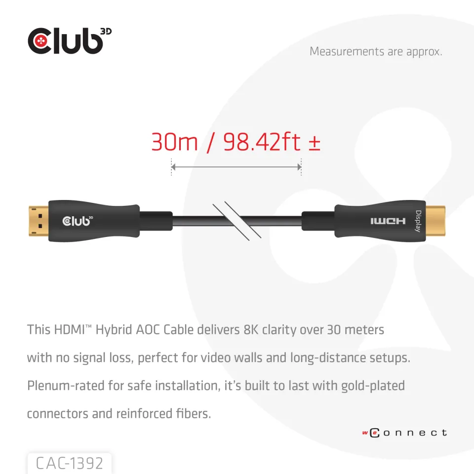 Club3D Kabel aktivní hybridní optický HDMI 2.1 8K60Hz/4K120Hz, (M/M), 30m