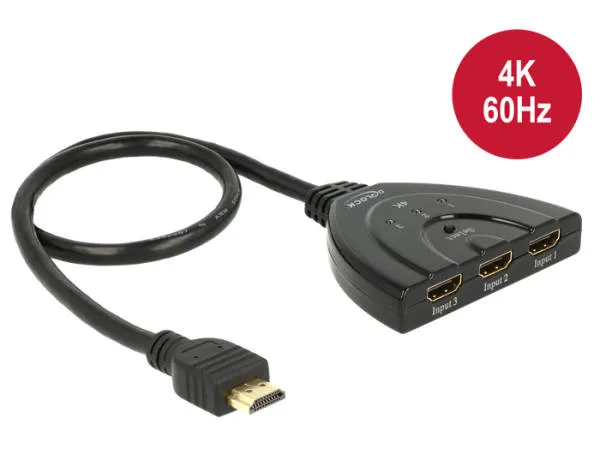 Delock Delock HDMI UHD Switch 3 x HDMI in > 1 x HDMI out 4K s integrovaným kabel