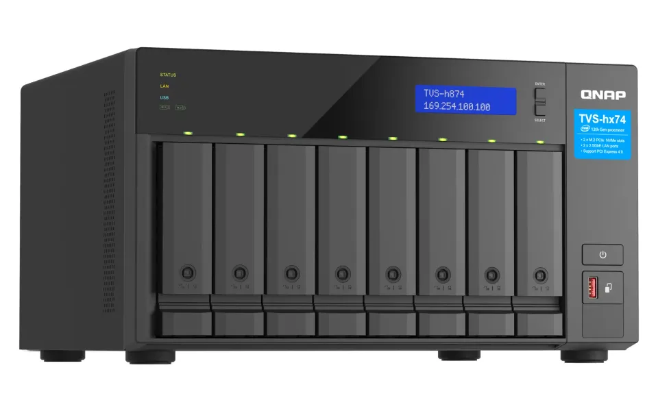 QNAP TVS-h874T-i9-64G (16core, ZFS, 64GB RAM, 8x SATA, 2x M.2 NVMe, 2x 2,5GbE, 2x Thunderbolt 4)