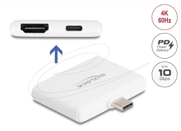 Delock Adaptér z rozhraní USB Type-C na HDMI 4K 60 Hz a USB Type-C Data + PD 94