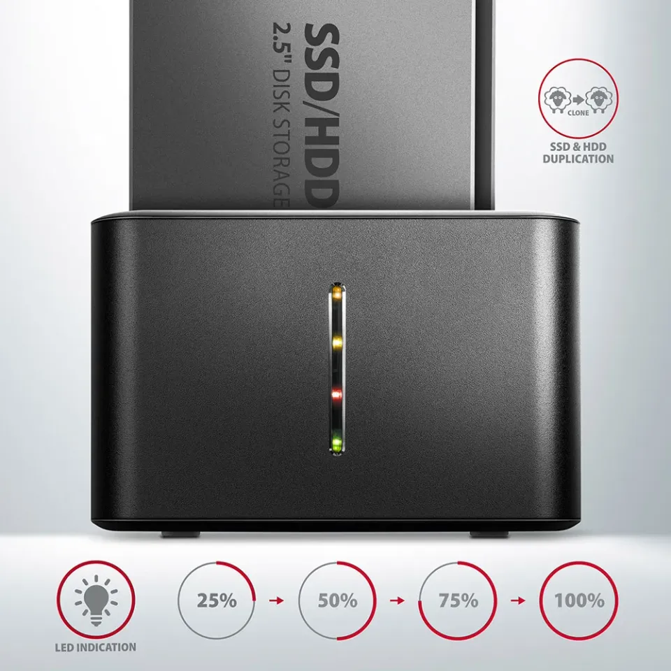 AXAGON ADSA-D25, USB 3.2 Gen 1 - 2x SATA 6G 2.5" SSD/HDD CLONE MINI dokovací st