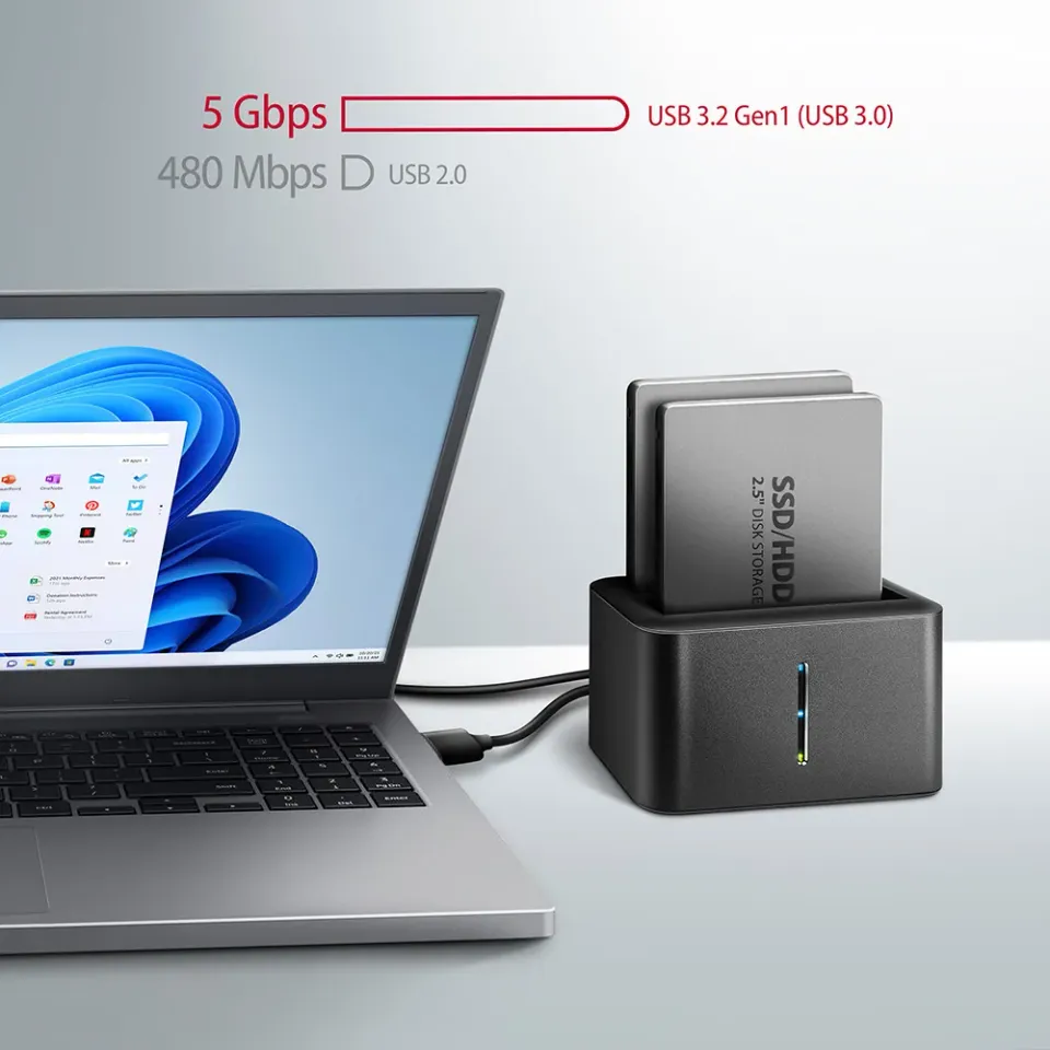 AXAGON ADSA-D25, USB 3.2 Gen 1 - 2x SATA 6G 2.5" SSD/HDD CLONE MINI dokovací st