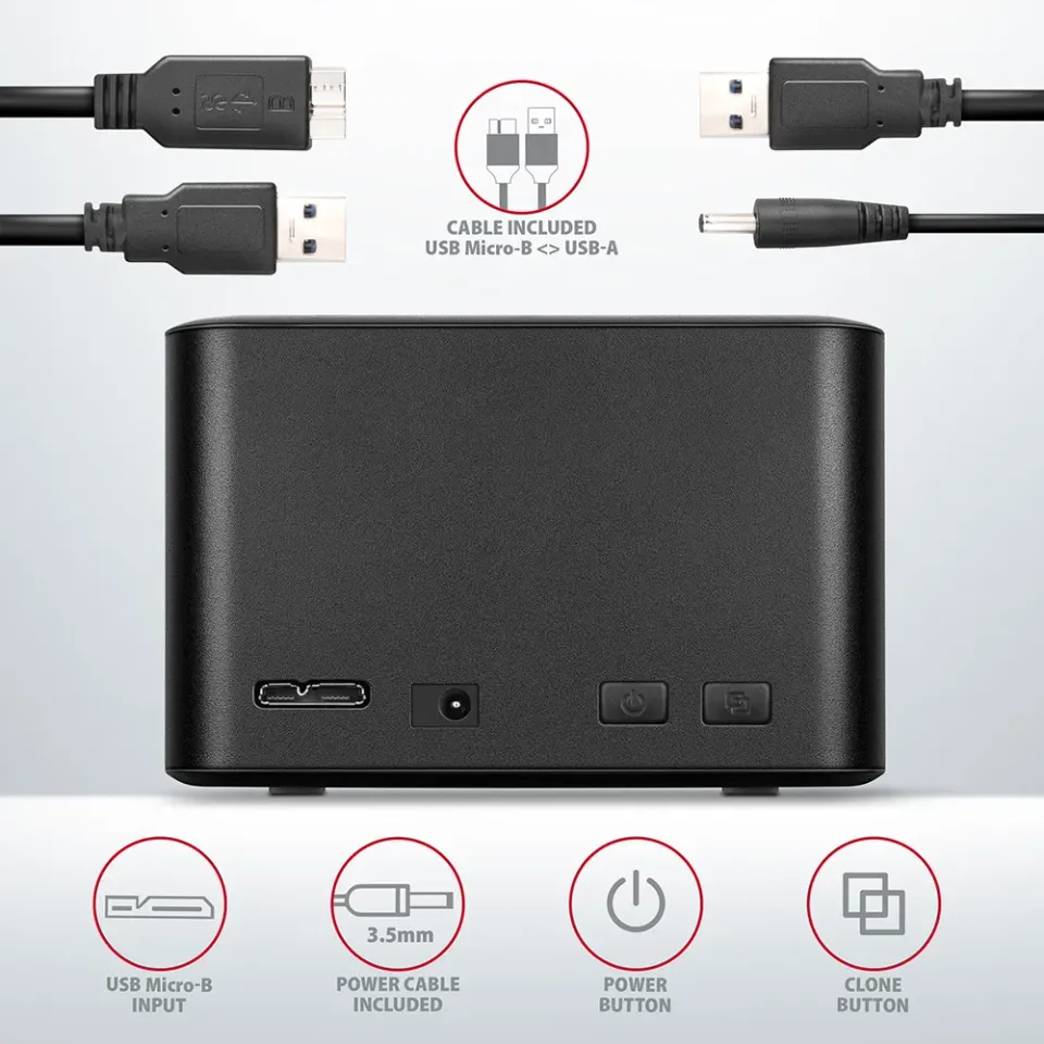 AXAGON ADSA-D25, USB 3.2 Gen 1 - 2x SATA 6G 2.5" SSD/HDD CLONE MINI dokovací st