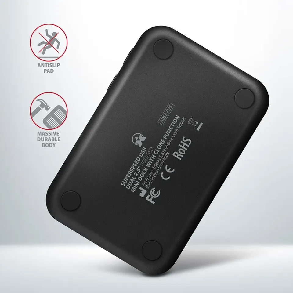 AXAGON ADSA-D25, USB 3.2 Gen 1 - 2x SATA 6G 2.5" SSD/HDD CLONE MINI dokovací st
