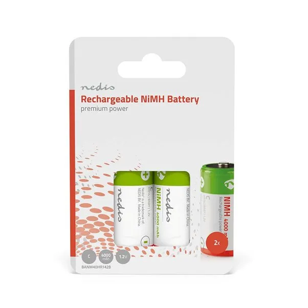 Nedis BANM40HR142B - Dobíjecí Ni-MH Baterie C | 1.2 V | 4000 mAh | 2 kusů | Blis
