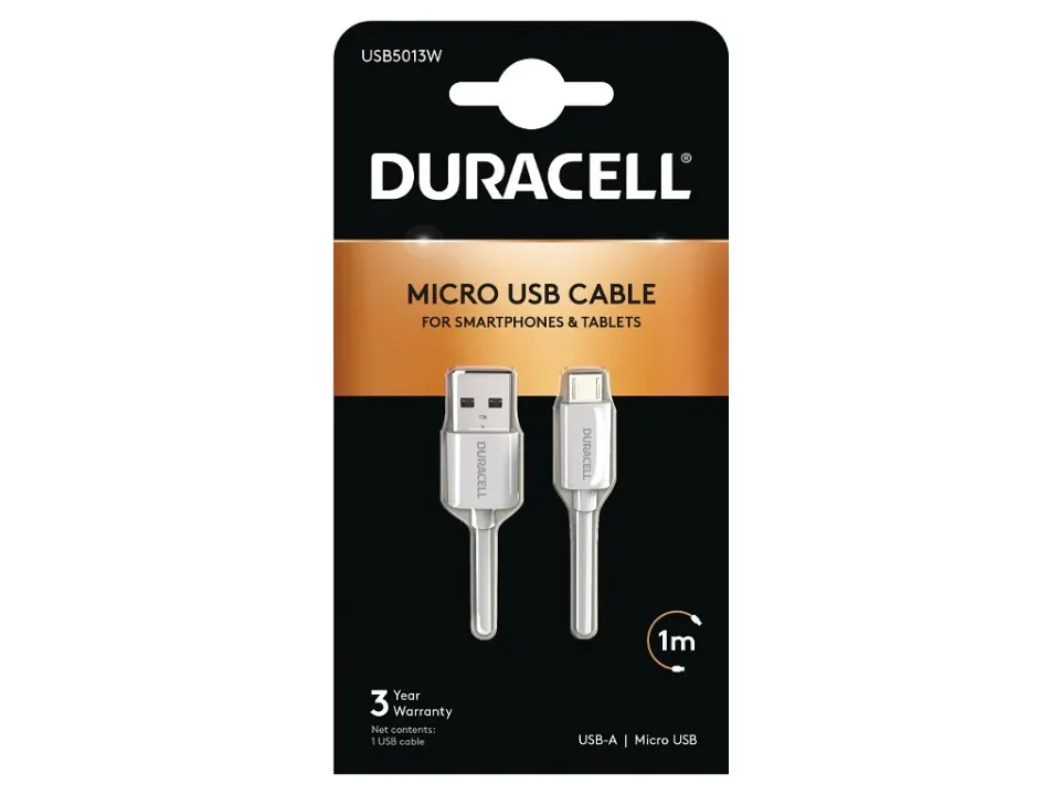 Duracell - napájecí a synchronizační kabel pro Micro USB zařízení 1m - bílý