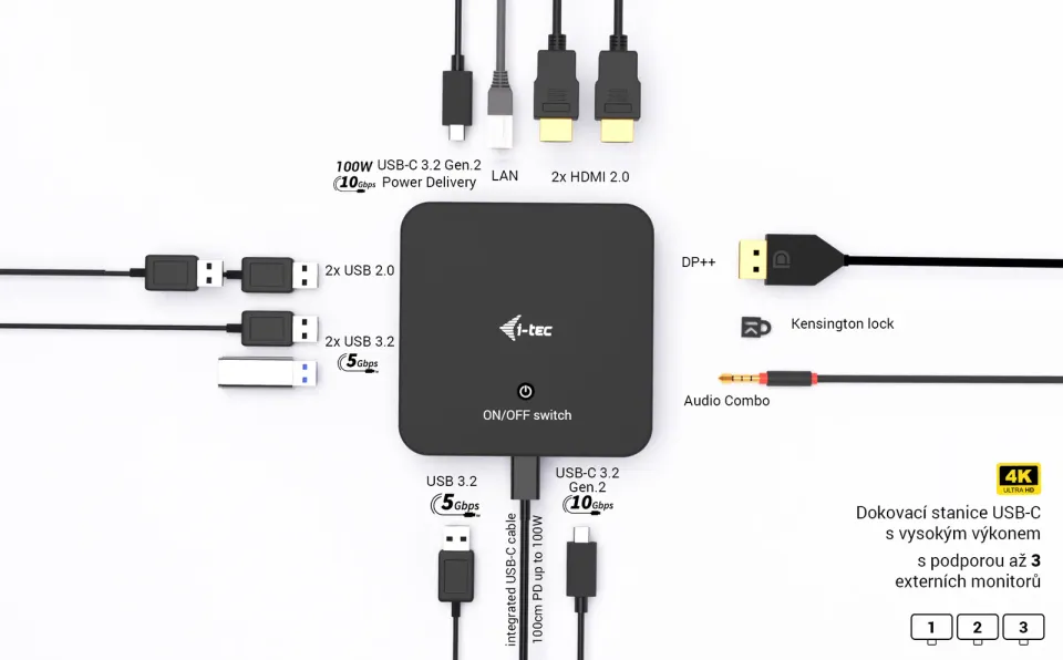 i-tec USB-C DP Dual HDMI Docking Station, Power Delivery 100W + i-tec Universal