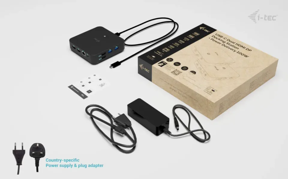 i-tec USB-C DP Dual HDMI Docking Station, Power Delivery 100W + i-tec Universal