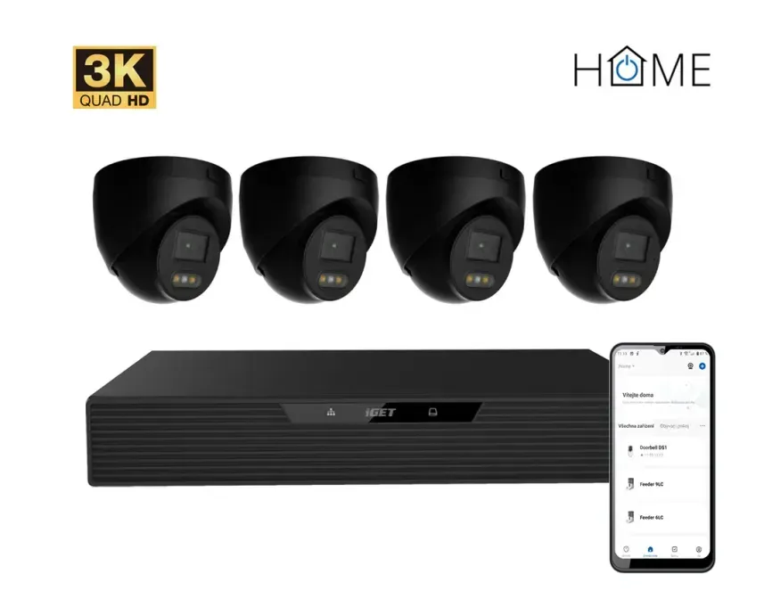 iGET HOMEGUARD N85P4 - N85P4 HOME NVR PoE recorder + 4x black camera, 3K+ (5 MPx