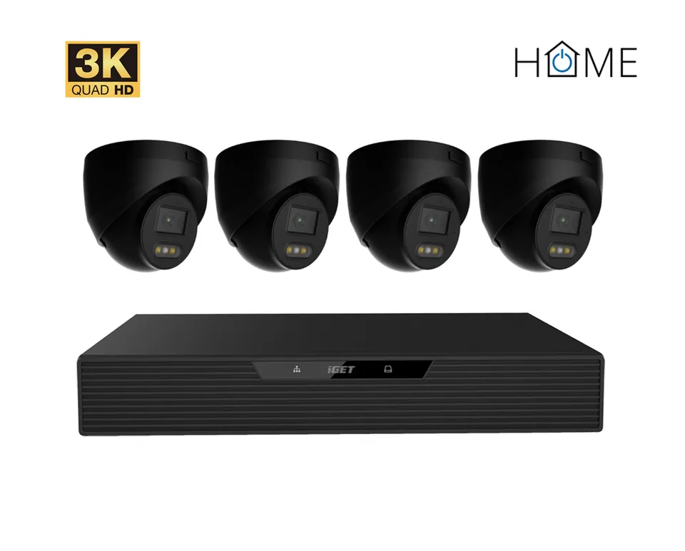 iGET HOMEGUARD N85P4 - N85P4 HOME NVR PoE recorder + 4x black camera, 3K+ (5 MPx