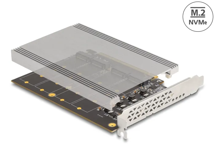 Delock Karta PCI Express x16 na 4 x interní M.2 Key M NVMe s chladičem - rozvětv