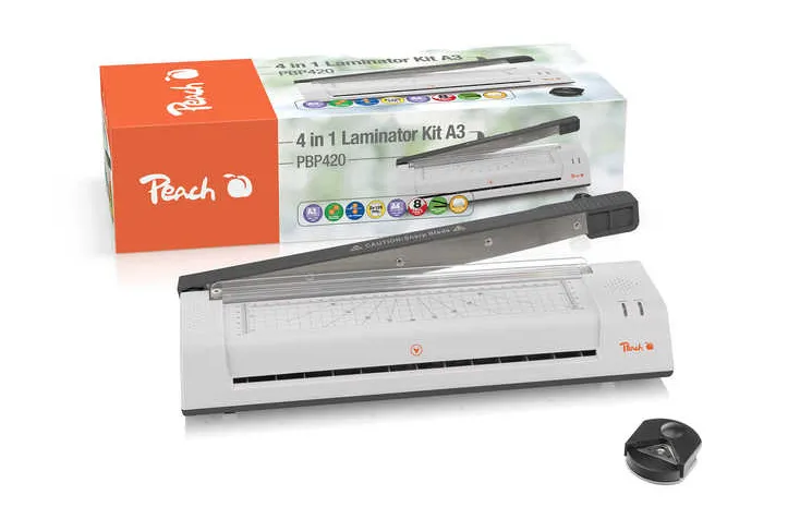 PEACH laminovačka 4 v 1 PBP420, A3, vestavěná řezačka a zastřihovač rožků,