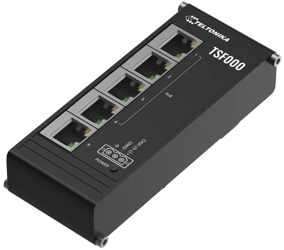 Teltonika TSF000 průmyslový switch, 5x 10/100, 4x PoE+, bez zdroje