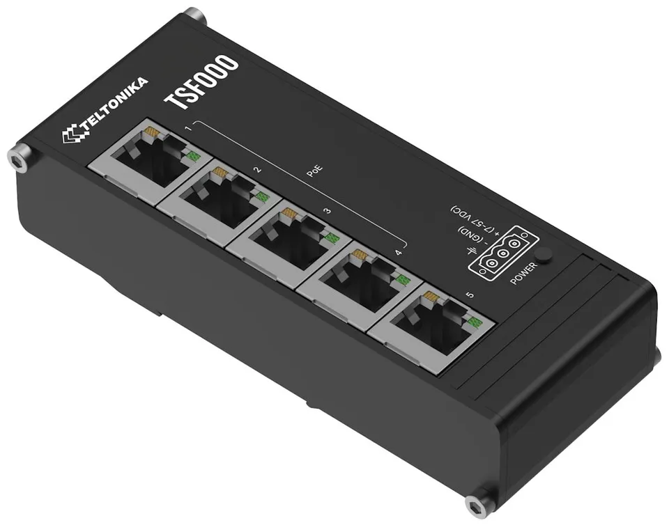 Teltonika TSF000 průmyslový switch, 5x 10/100, 4x PoE+, bez zdroje