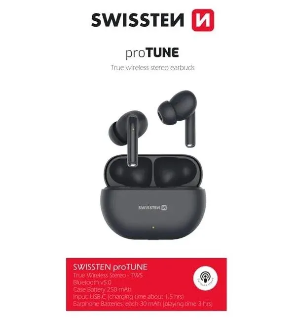 Swissten bluetooth tws sluchátka pro tune černá