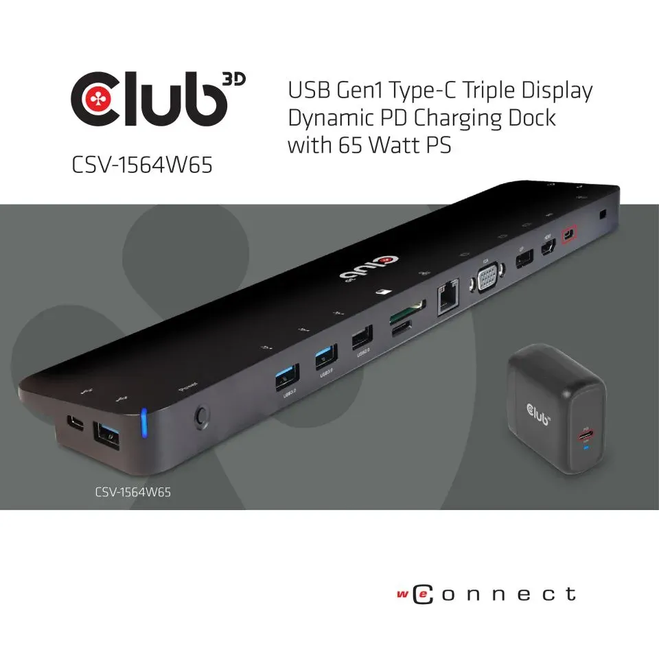 Club3D Dokovací stanice USB-C 14v1, 1xDP, 1xHDMI, 1xVGA, 2xUSB-C, 5xUSB, čtečka SD karet, černá