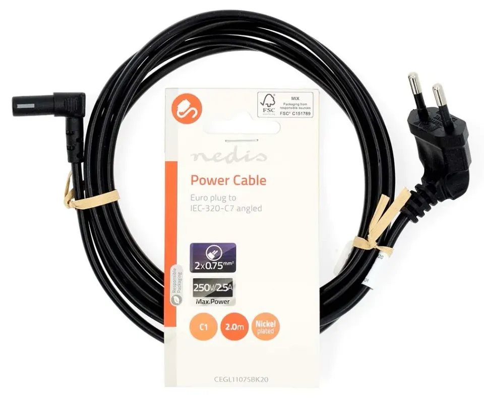 Nedis CEGL11075BK20 - Napájecí Kabel | Typ F Zástrčka | IEC-320-C1 | Úhlový | Ú