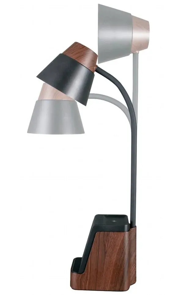 IMMAX LED stolní lampička IDEAL/ Qi nabíjení/ CCT/ 8W/ 800lm/ budík s hodinami/ tmavé dřevo/černá
