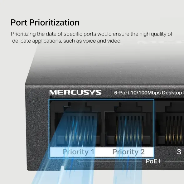 Mercusys MS106PG 6portový stolní switch 100/1000 Mb/s se 4 porty PoE+