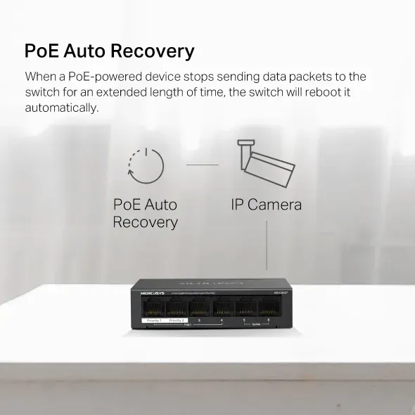 Mercusys MS106PG 6portový stolní switch 100/1000 Mb/s se 4 porty PoE+