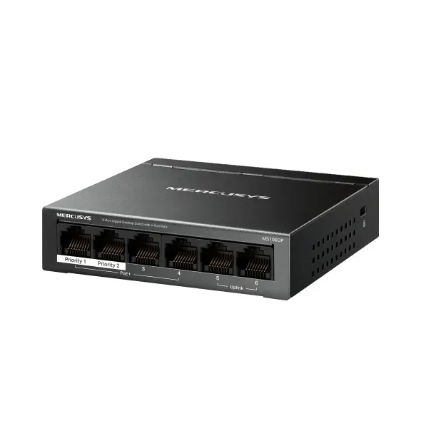 Mercusys MS106PG 6portový stolní switch 100/1000 Mb/s se 4 porty PoE+