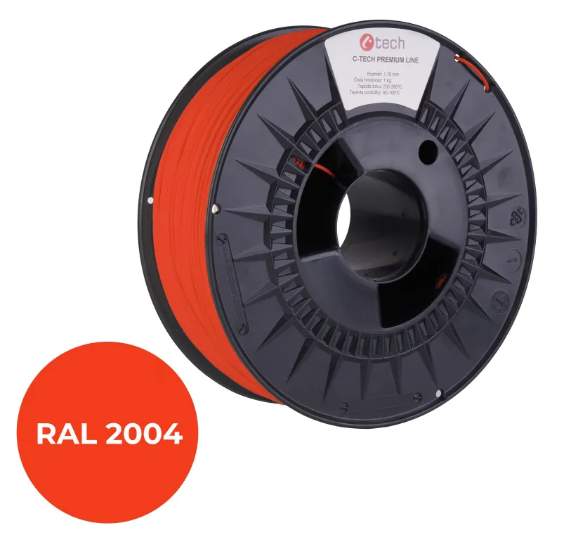 C-TECH tisková struna PREMIUM LINE ( filament ) , PLA, oranžová pravá, RAL2004,