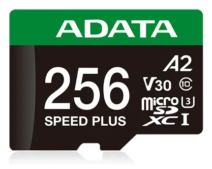 ADATA MicroSDXC karta 256GB Speed Plus, U3, C10, A2, V30 (R:180/W:160 MB/s) + SD adaptér
