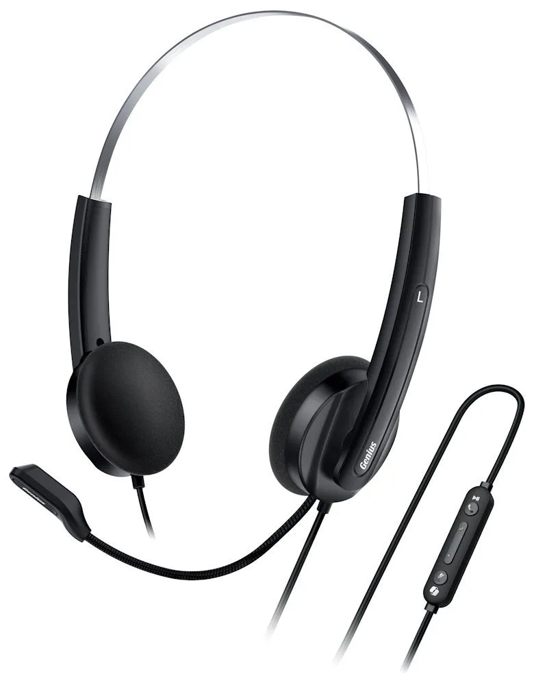 Genius HS-220U AI, Headset, náhlavní, drátový, s mikrofonem, ovládání hlasitosti