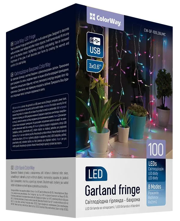 COLORWAY LED girlanda/ IP20 / 100 LED / délka 3m x 0,6m / více barevný/ napájení USB