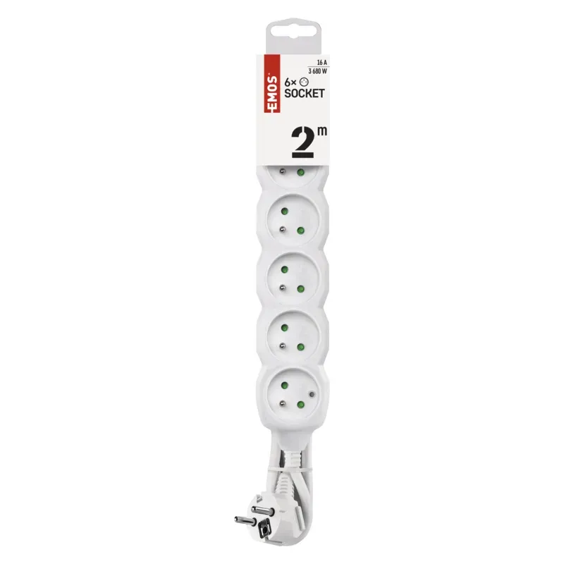 EMOS Prodlužovací přívod 6Z/2m 3680W,PVC,bílá