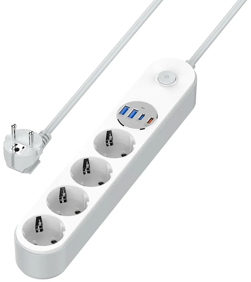 COLORWAY Prodlužovací napájecí přívod/ 4x Schuko/ 2x USB-C 20W/ 2x USB-A/ kabel 2m