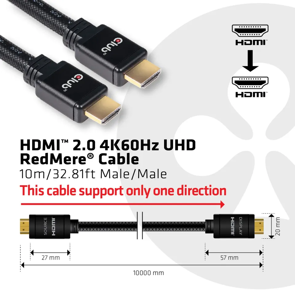 Club3D Kabel HDMI 2.0 aktivní, High Speed 4K UHD, Redmere (M/M), 10m, 28 AWG