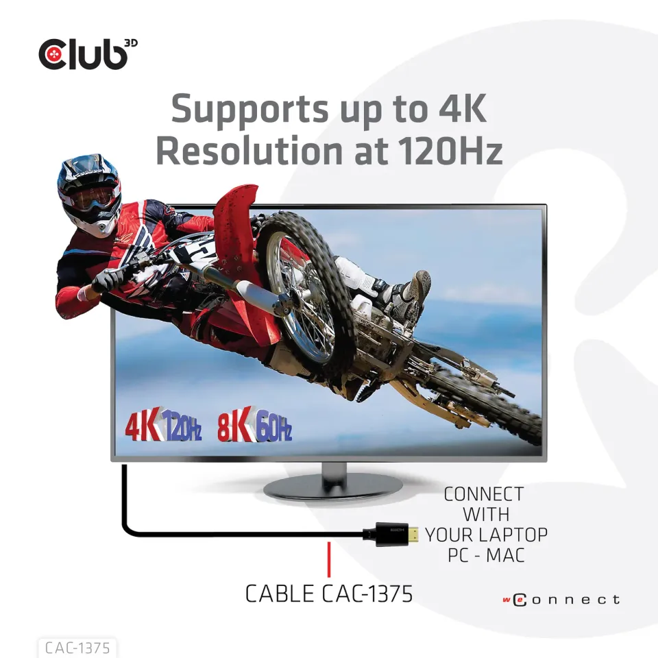 Club3D Ultra Rychlý HDMI™ Certifikovaný, 4K120Hz 8K60Hz 48Gbps M/M 5m/16.4ft, 28 AWG