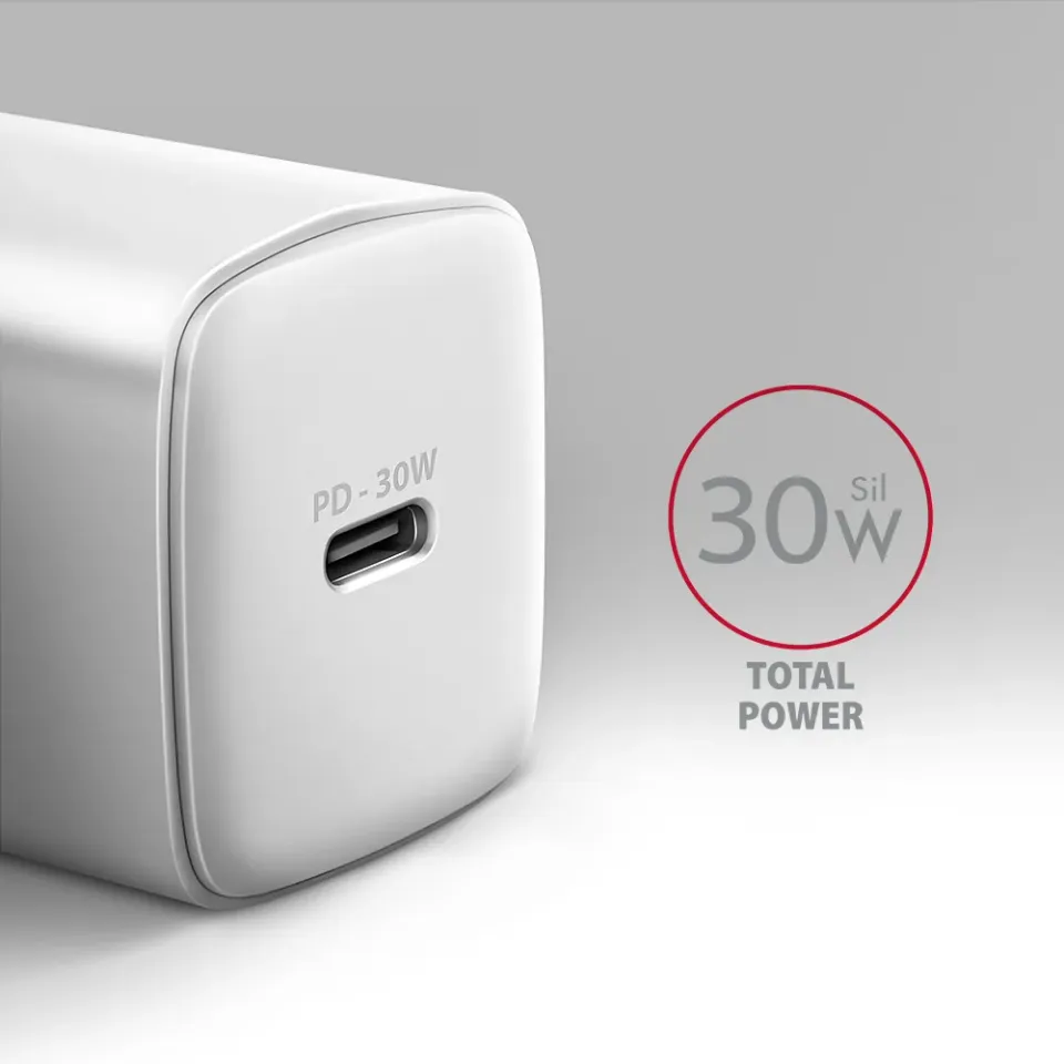 AXAGON ACU-PD30W, Sil nabíječka do sítě 30W, 1x port USB-C, PD3.0/PPS/QC4+/SFC/A
