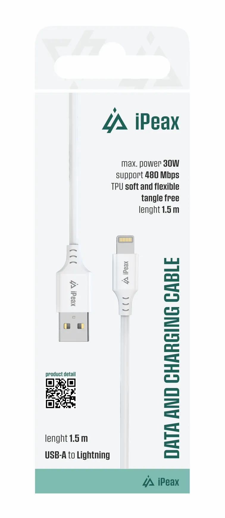 TPU KABEL USB-A / LIGHTNING 1,5M, USB 2.0 BÍLÝ